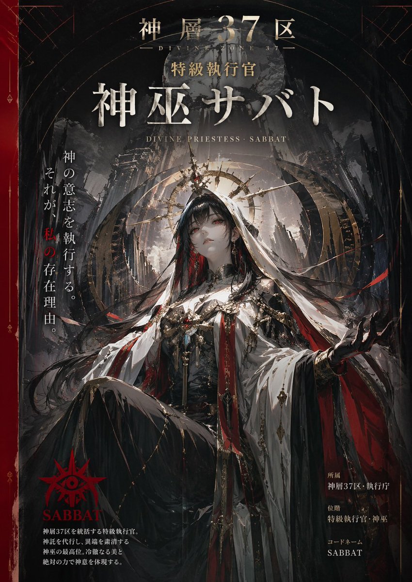 「神層37区　特級執行官　神巫サバト」この名称のキャラクターと世界観に合ったビジュアルイメージを、プ...
